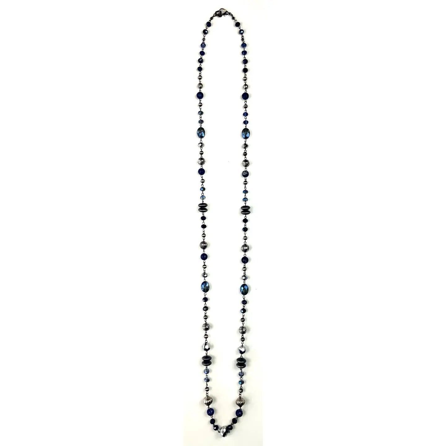Long Blue Rosaried Beaded Necklace - Posh West Boutique