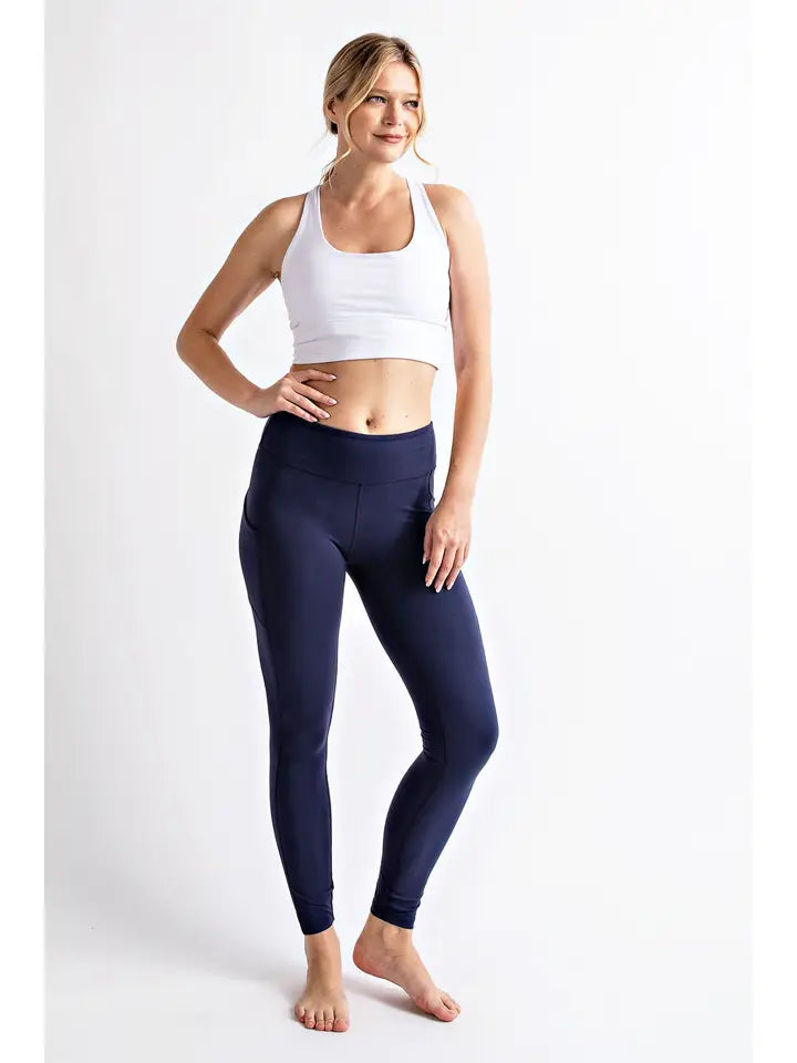 Navy Basic Butter Leggings with Pockets - Posh West Boutique