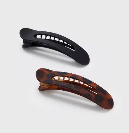Flat Lay Claw Clip 2pc Flat - Black & Tort - Posh West Boutique