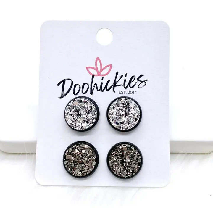 12mm Silver & Gunmetal Earring Duo - Posh West Boutique