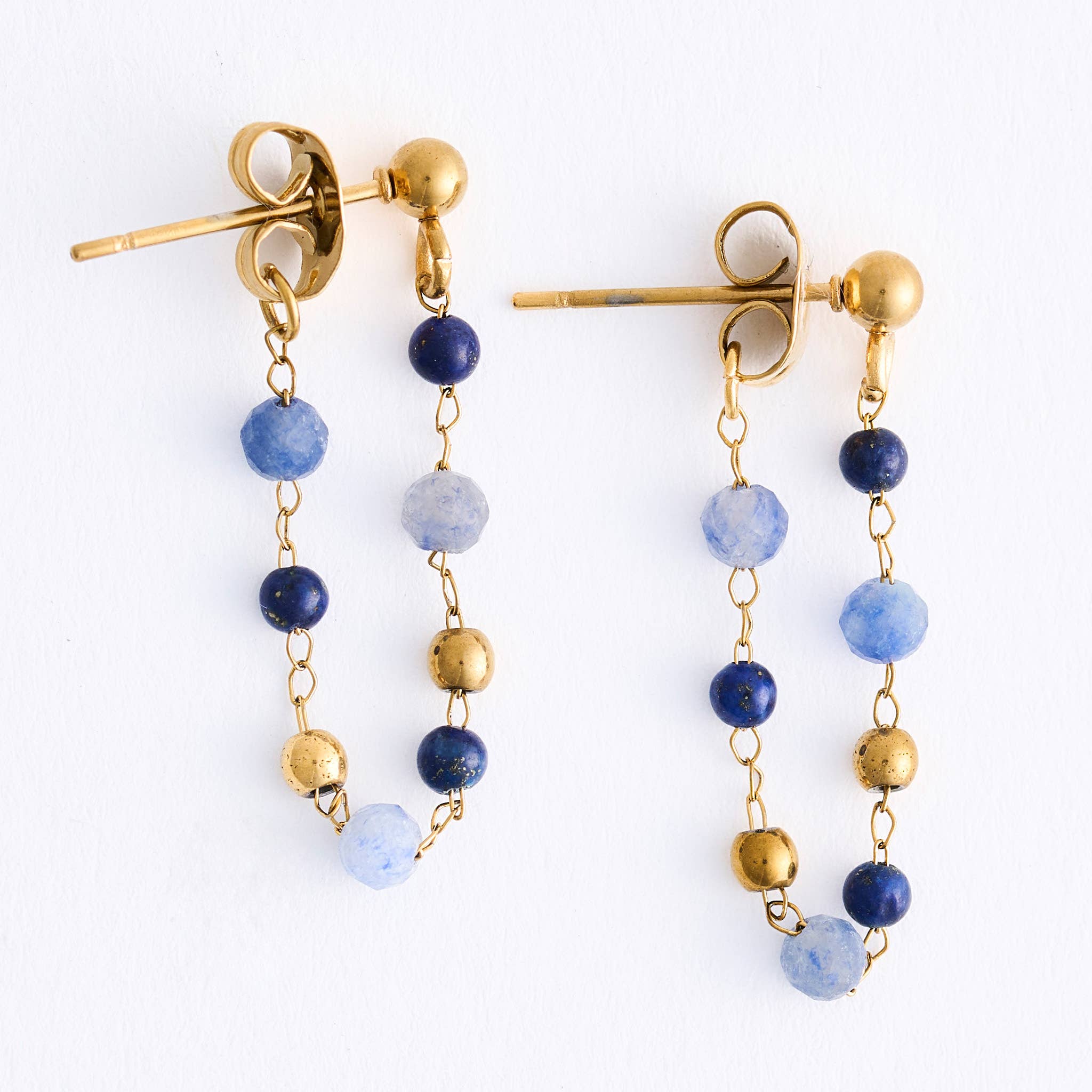 Waterproof Earrings Gemstone Beaded Drop Narelle Gold: Tiger's Eye