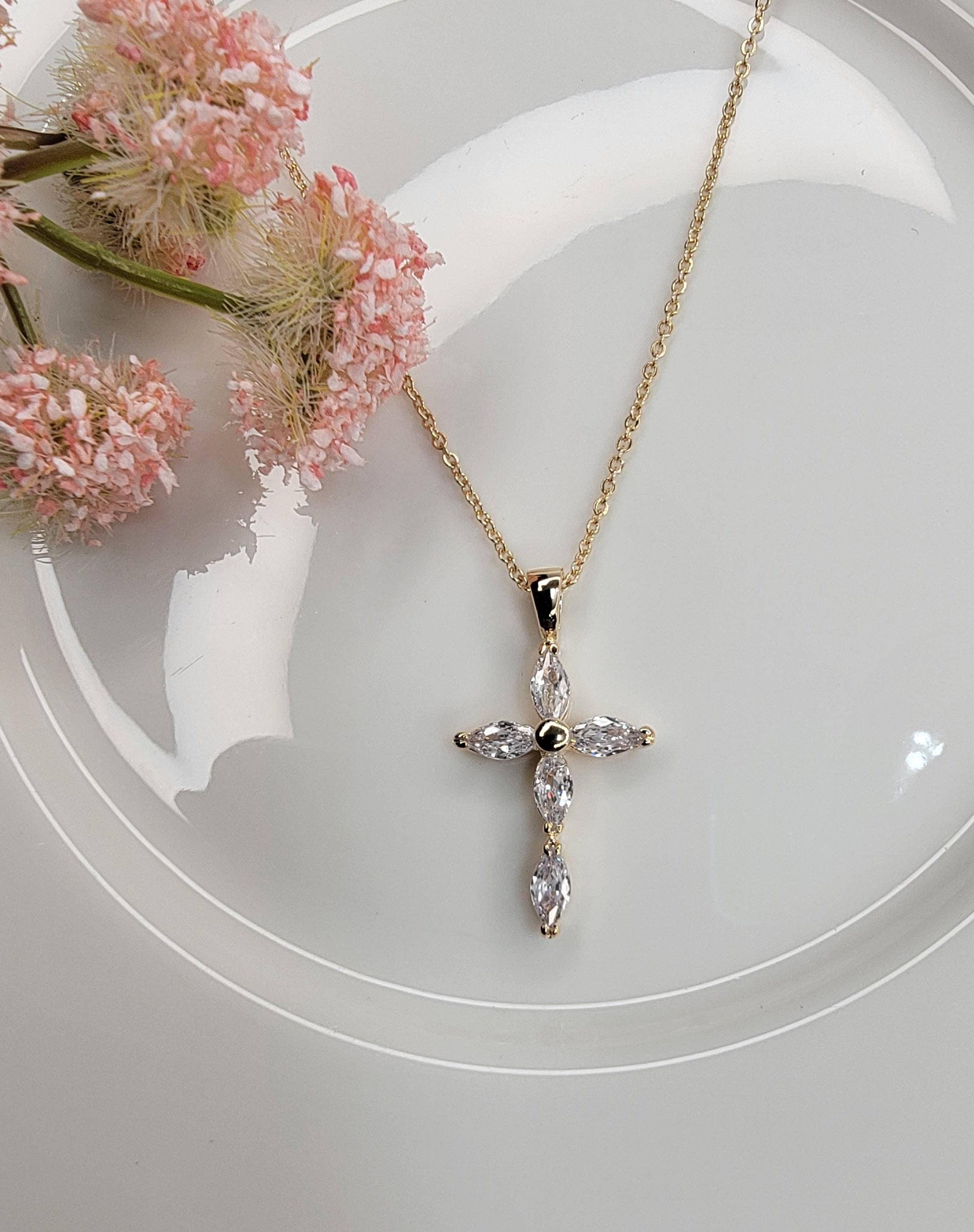 CZ Gold OR Silver Cross Necklace
