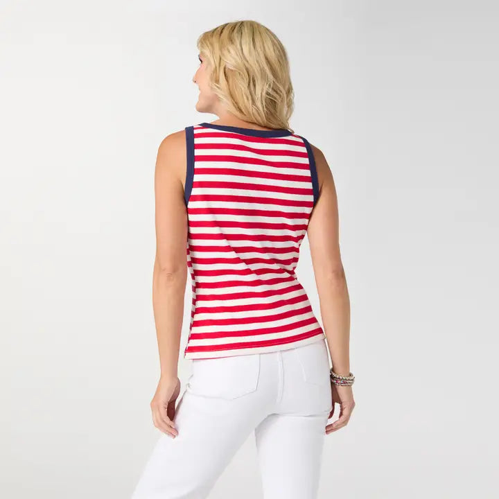Sawyer Striped Red/White Rib Tank - Posh West Boutique