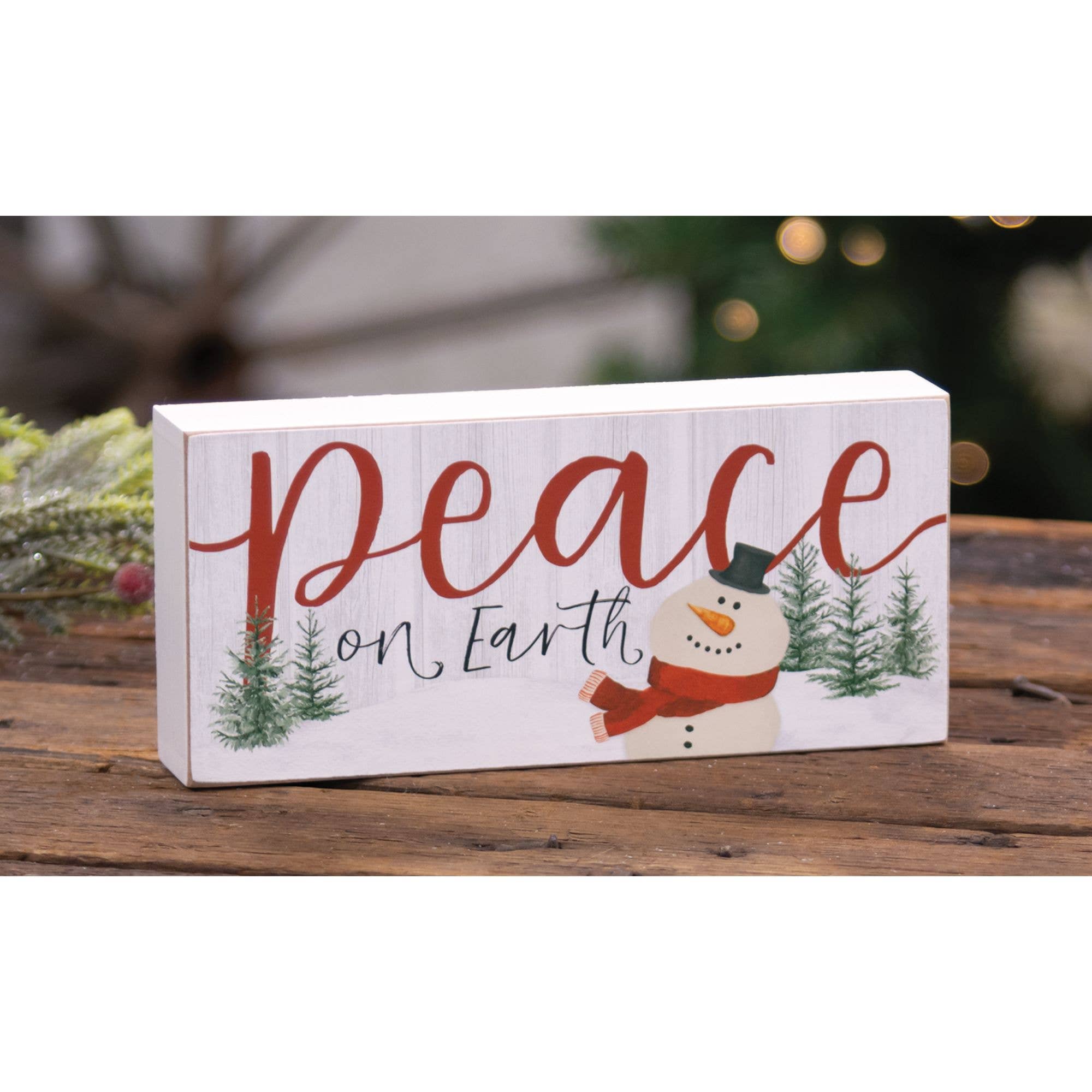 Peace On Earth Snowman Rectangle Box Sign - Posh West Boutique