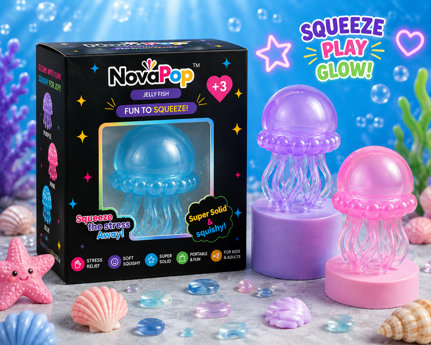 NovaPop Jelly Fish Squishy Slow Rise – Sensory Stress Relief