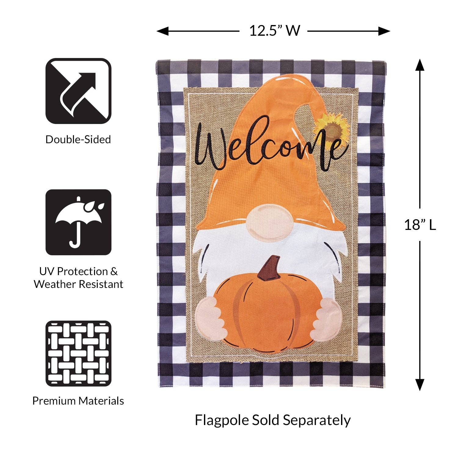 Fall Gnome Burlap 2-Sided Garden Flag - Posh West Boutique