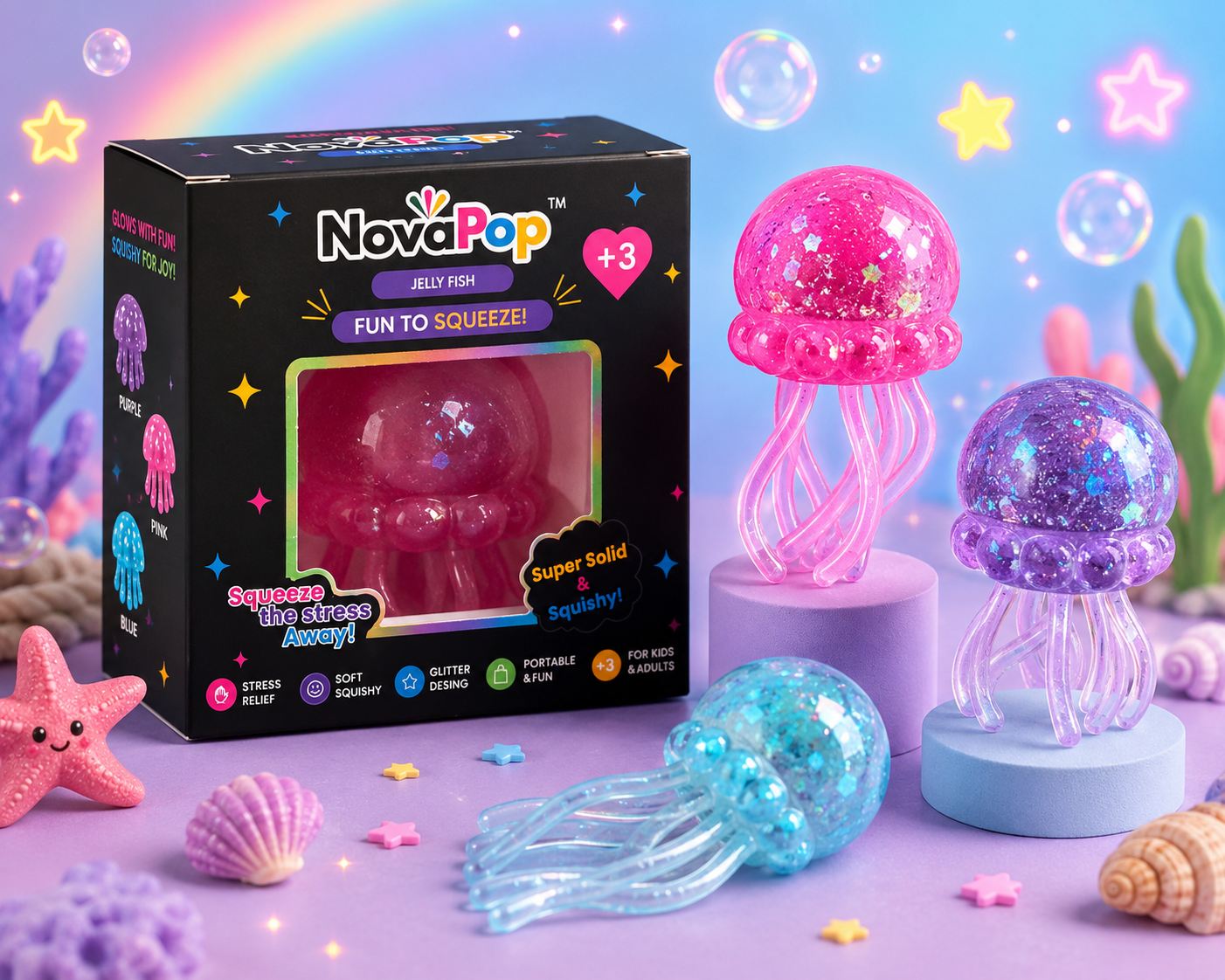 NovaPop Jelly Fish Squishy Slow Rise – Sensory Stress Relief