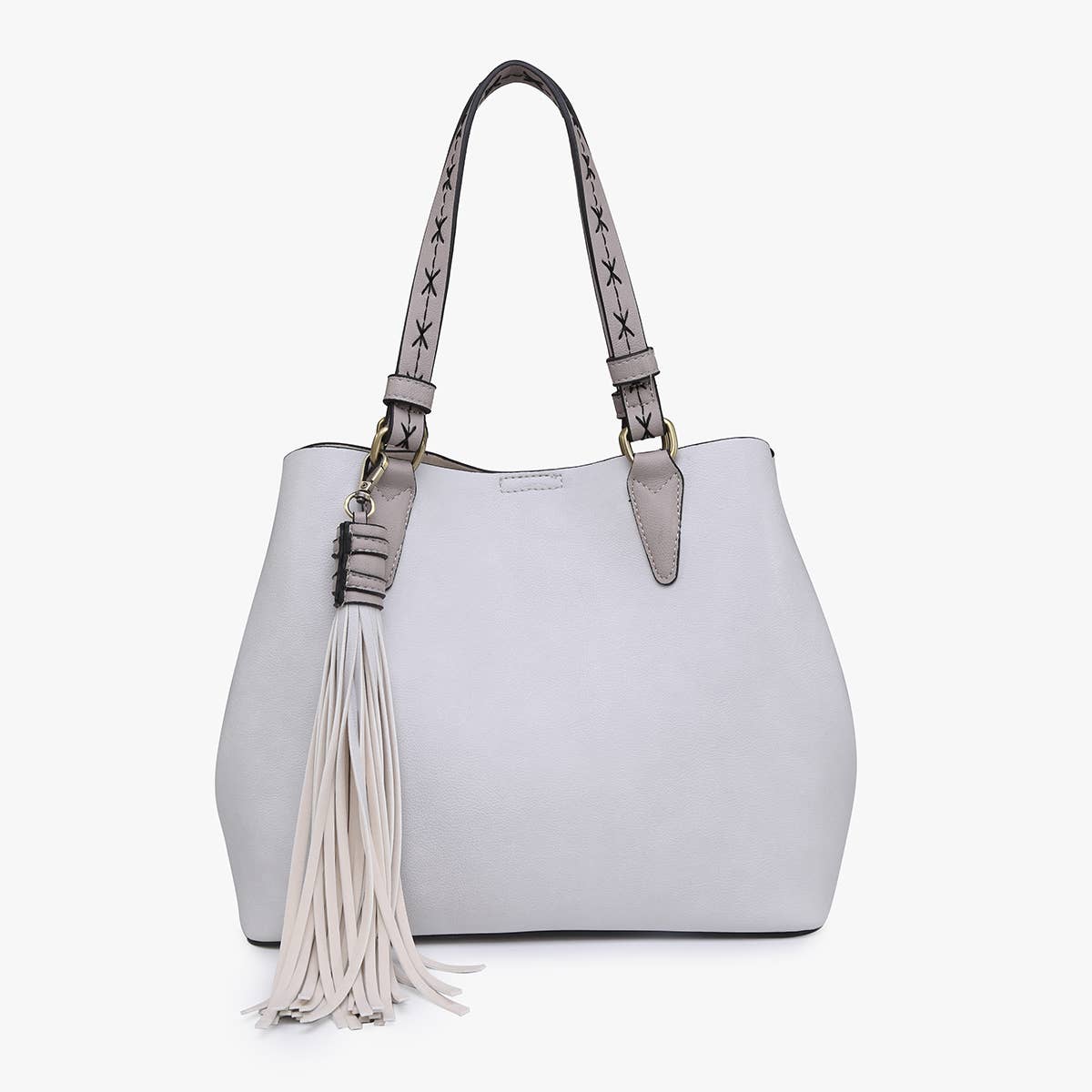 Pale Grey Aliza Large 2 in 1 Satchel W/ Tassel - Posh West Boutique