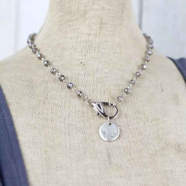 Beaded Slate Gray Charm Necklace-24" - Posh West Boutique