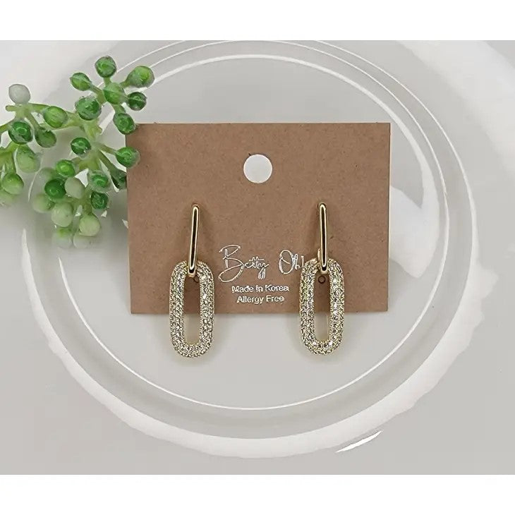 Betty Oh Gold Stoned Oval Dangle Earring - Posh West Boutique