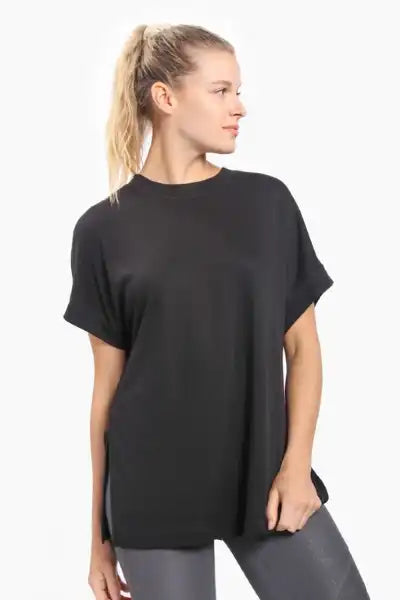 Black Side Slit Short Sleeve Top - Posh West Boutique