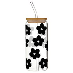 Black Flowers Glass Tumbler - Posh West Boutique