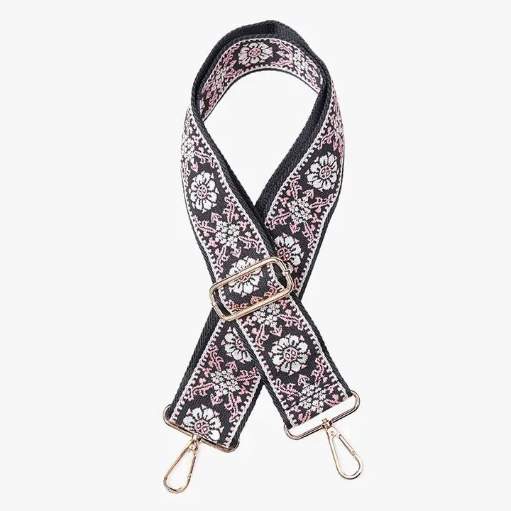 Black & Pink Floral Guitar Strap - Posh West Boutique