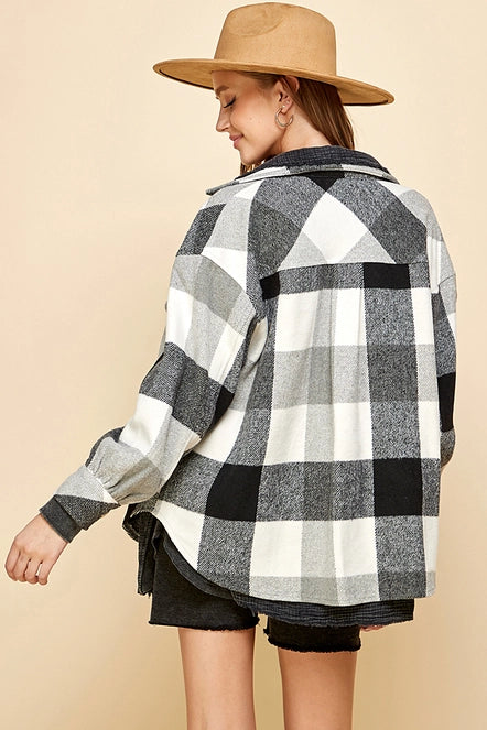 Black/Ivory Plaid Button Down Lined Shacket - Posh West Boutique