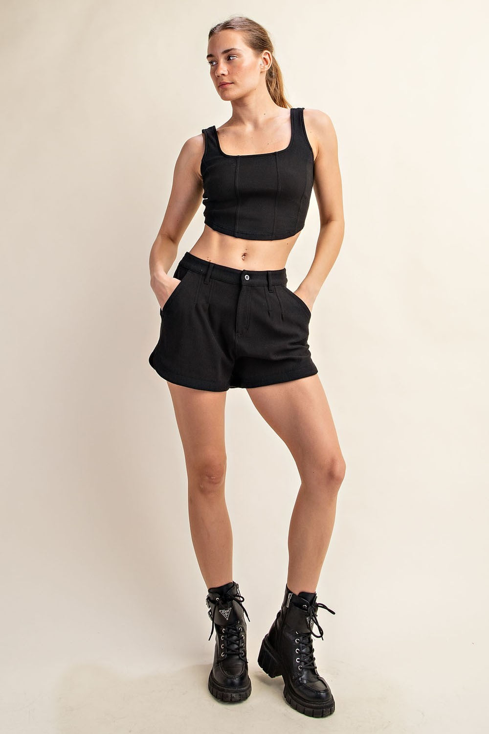 Black Cotton Stretch Shorts - Posh West Boutique