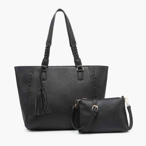 Lisa Braided Tote in Black - Posh West Boutique