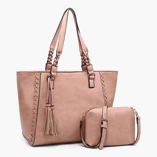 Lisa Braided Tote in Blush Pink - Posh West Boutique