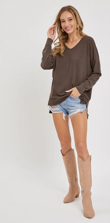 Chocolate Brown Cozy Sweater - Posh West Boutique