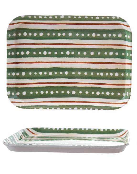 10"L x 7-1/2"W Tray w/ Holiday Pattern, Multi Color, 2 Styles - Posh West Boutique