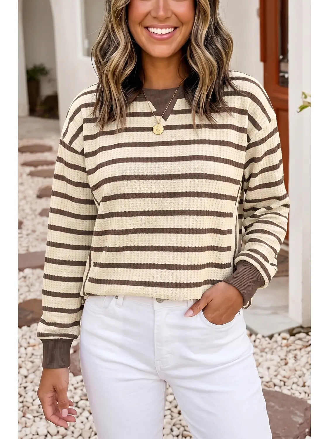 Striped Patchwork Ribbed Cuff Casual Pullover Sweatshirt
