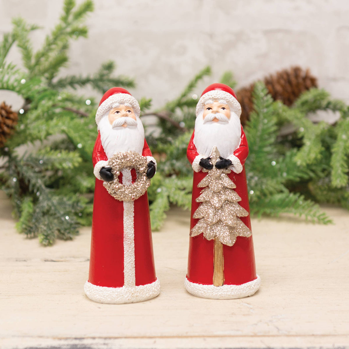 Resin Glitter Winter Floral Santa Figure - Posh West Boutique