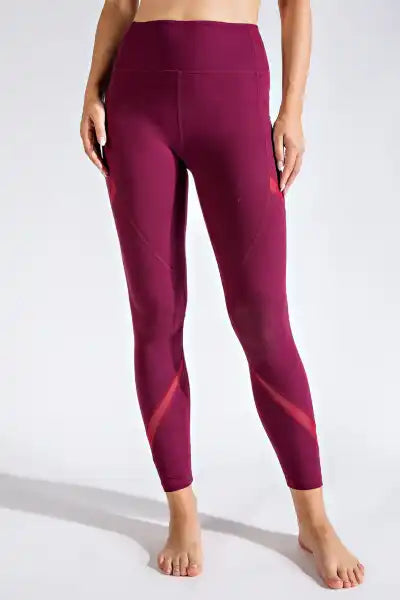 Cassis- Full Length Pocket Leggings with Mesh Detail - Posh West Boutique