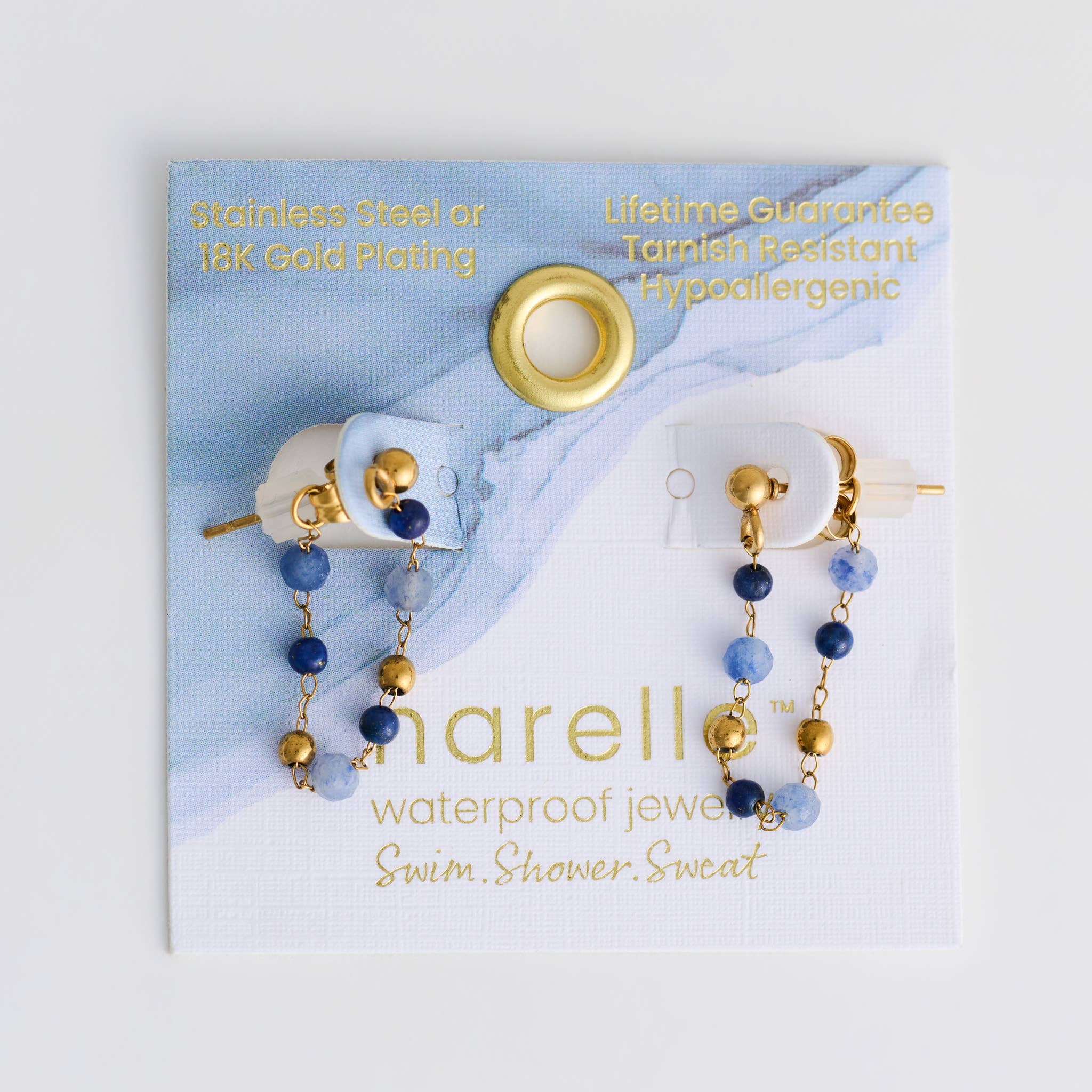 Waterproof Earrings Gemstone Beaded Drop Narelle Gold: Tiger's Eye