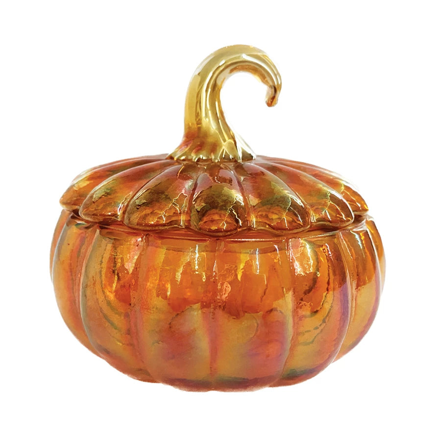 Orange Iridescent Glass Pumpkin jar - Posh West Boutique