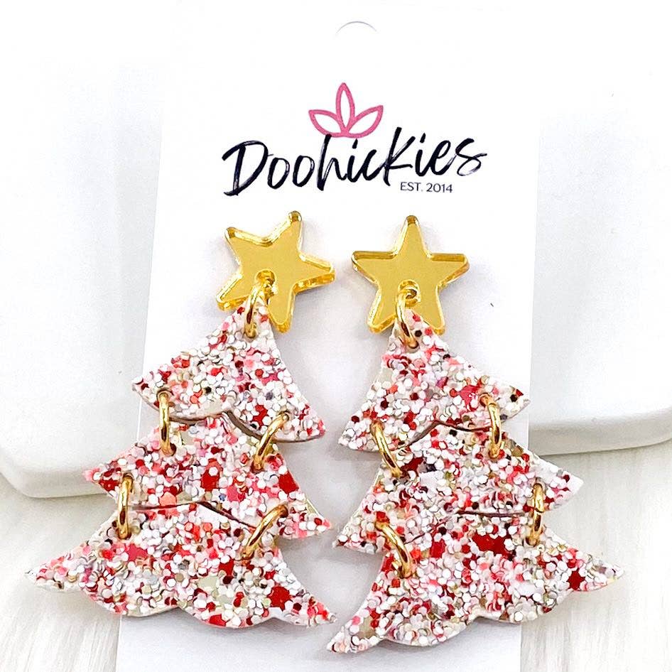 Peppermint Glitter Christmas Tree Cork Earrings - Posh West Boutique