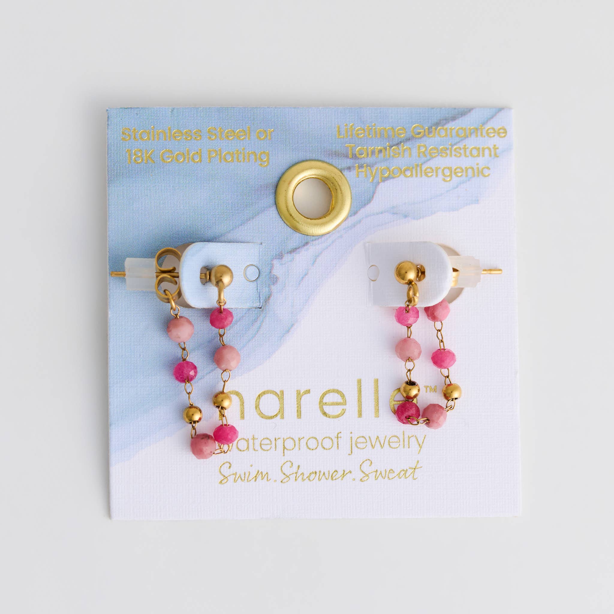 Waterproof Earrings Gemstone Beaded Drop Narelle Gold: Tiger's Eye