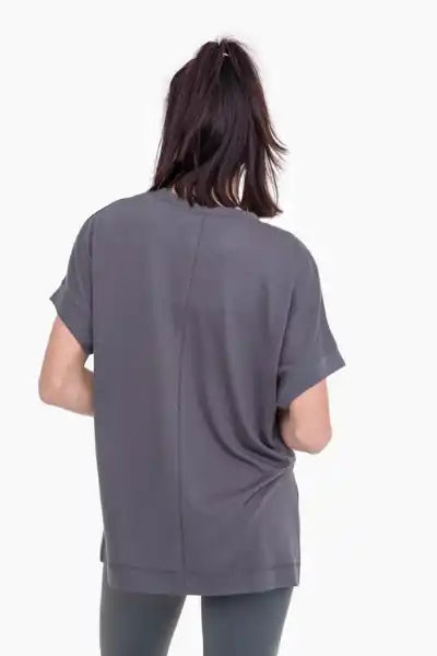 Charcoal Gray Side Slit Short Sleeve Top - Posh West Boutique