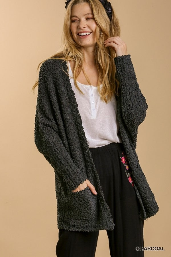 Charcoal Oversized Open Front Cardigan - Posh West Boutique
