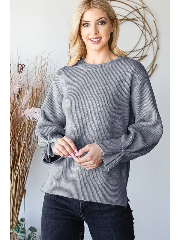 Charcoal Long Sleeve Button Detail Sweater - Posh West Boutique