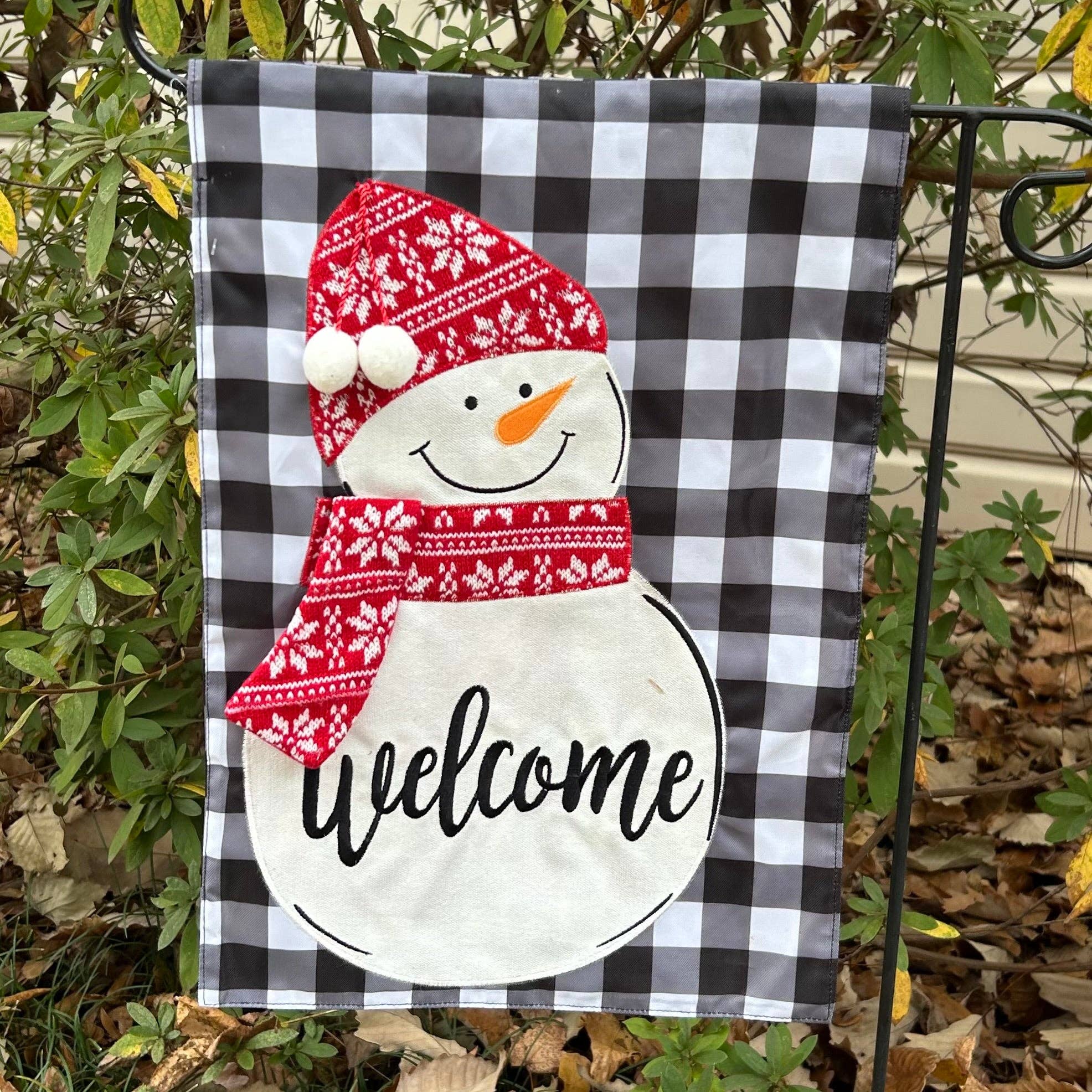 Christmas Winter Buffalo Check Snowman 2-Sided Garden Flag - Posh West Boutique