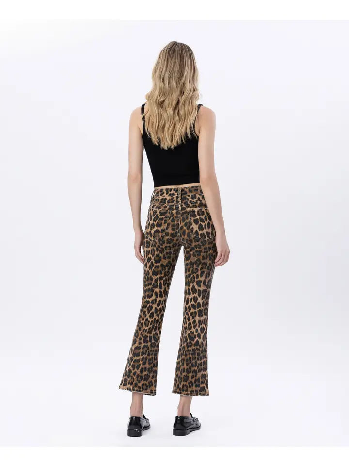 Vervet High Rise Leopard Print Kick Flare Jeans - Posh West Boutique