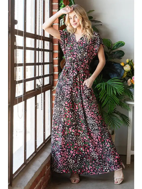 Short Sleeve Floral Maxi Dress - Posh West Boutique