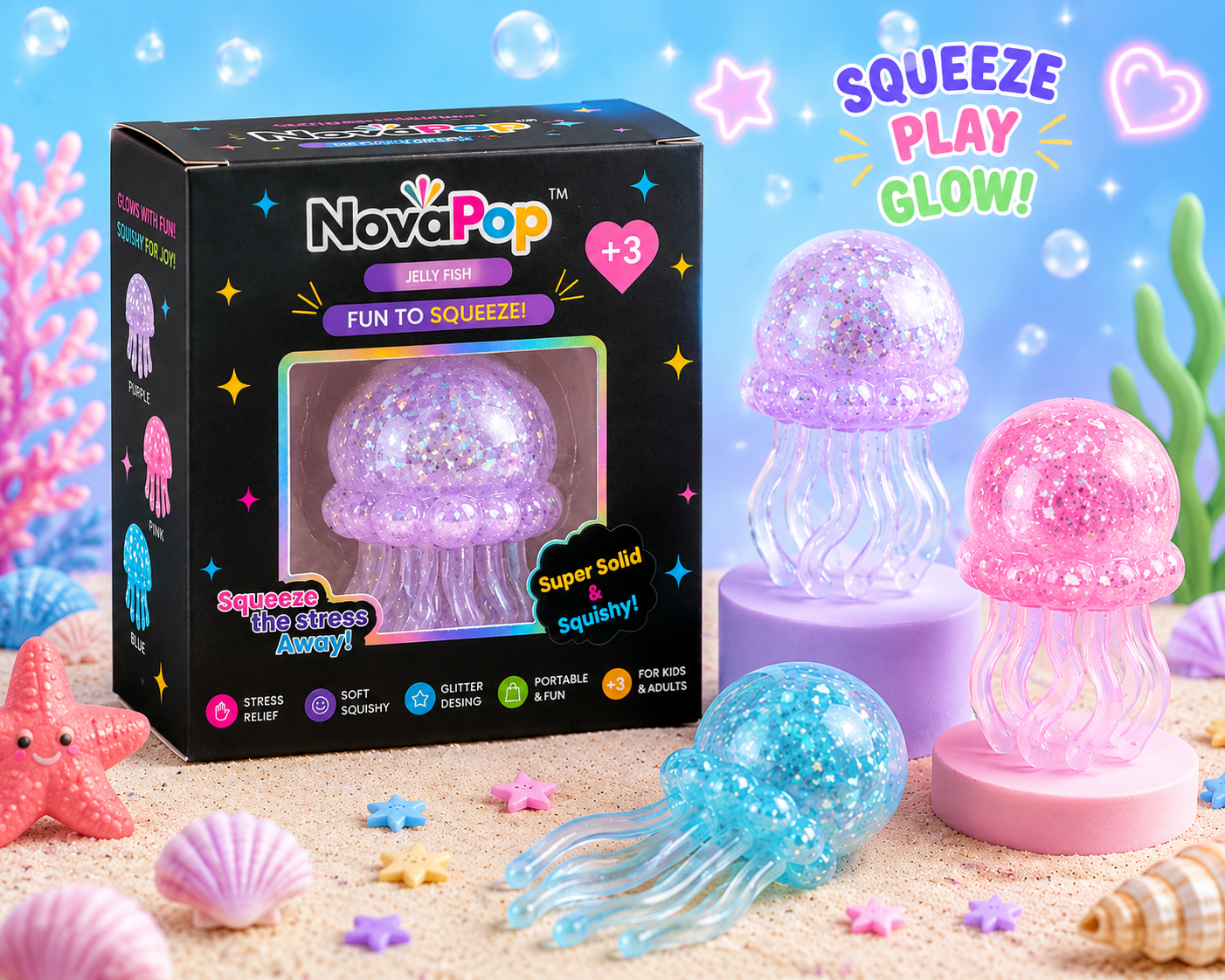NovaPop Jelly Fish Squishy Slow Rise – Sensory Stress Relief