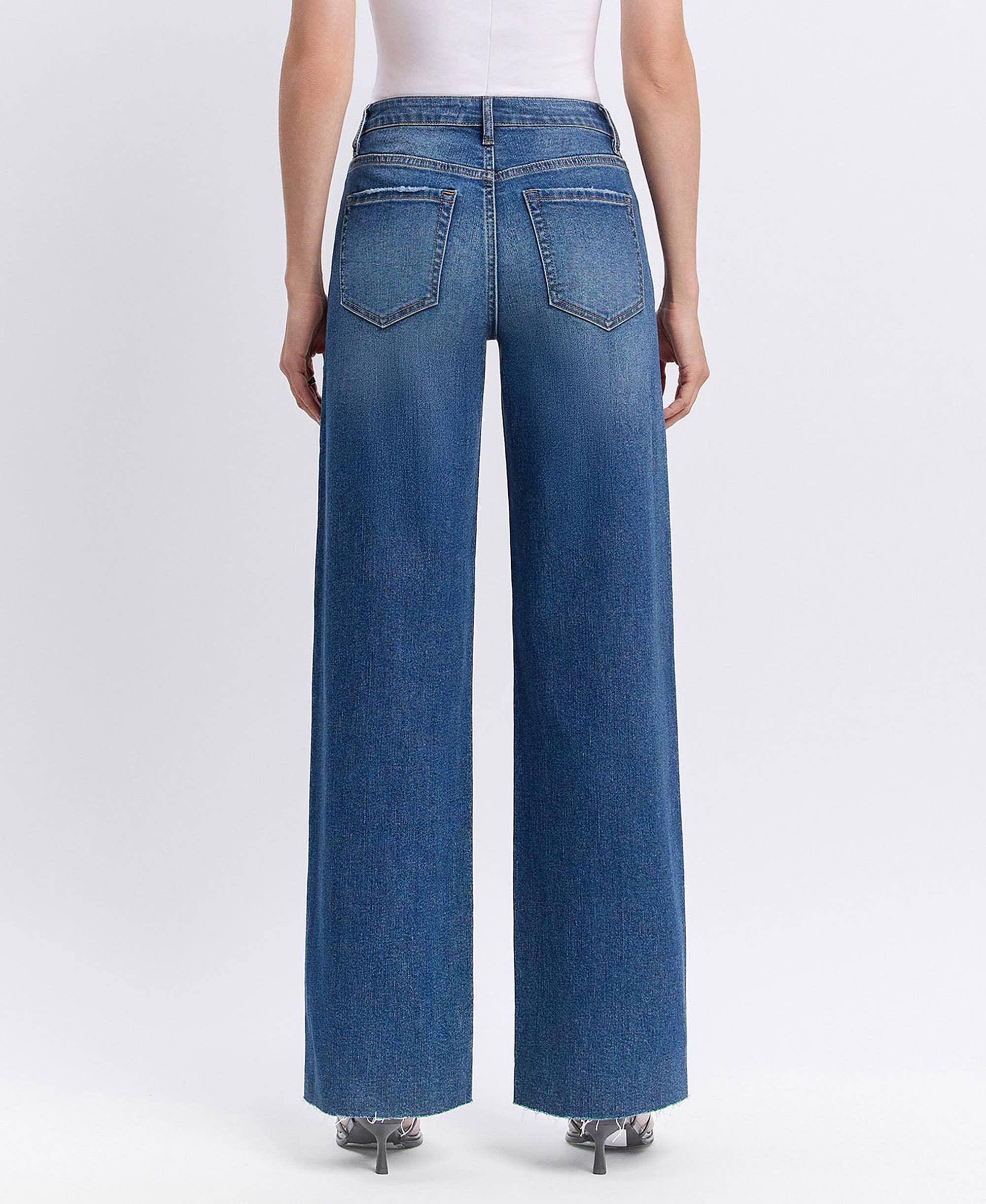 Vervet Wide Leg High Rise Clean Cut Raw Hem Jeans