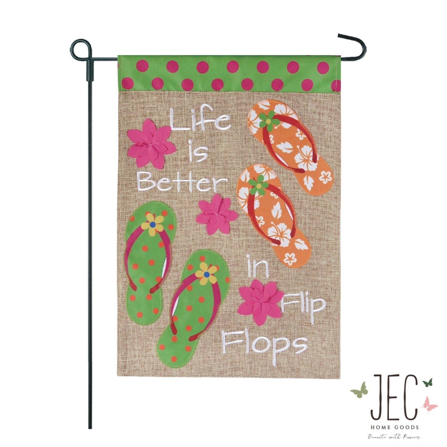 Flip Flop Floral Burlap 2-Sided Garden Flag - Posh West Boutique