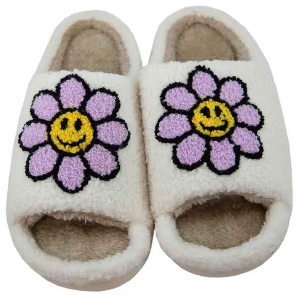 Happy Face Daisy Open Toe Slippers - Posh West Boutique