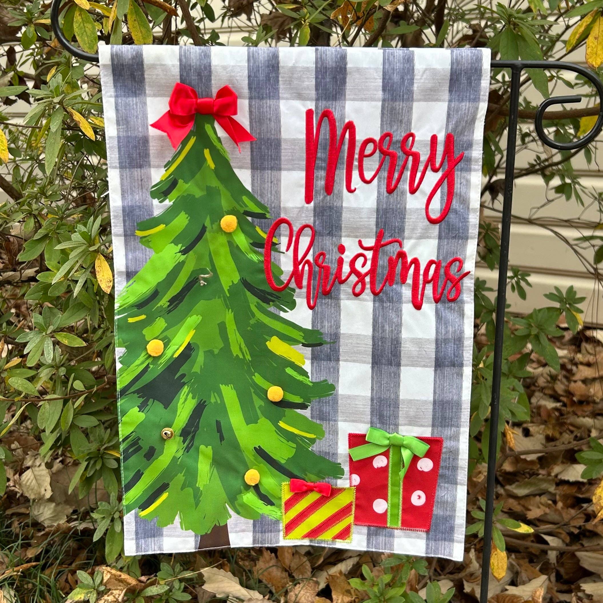 Christmas Merry & Bright Buffalo Check Tree 2-Sided Garden Flag - Posh West Boutique