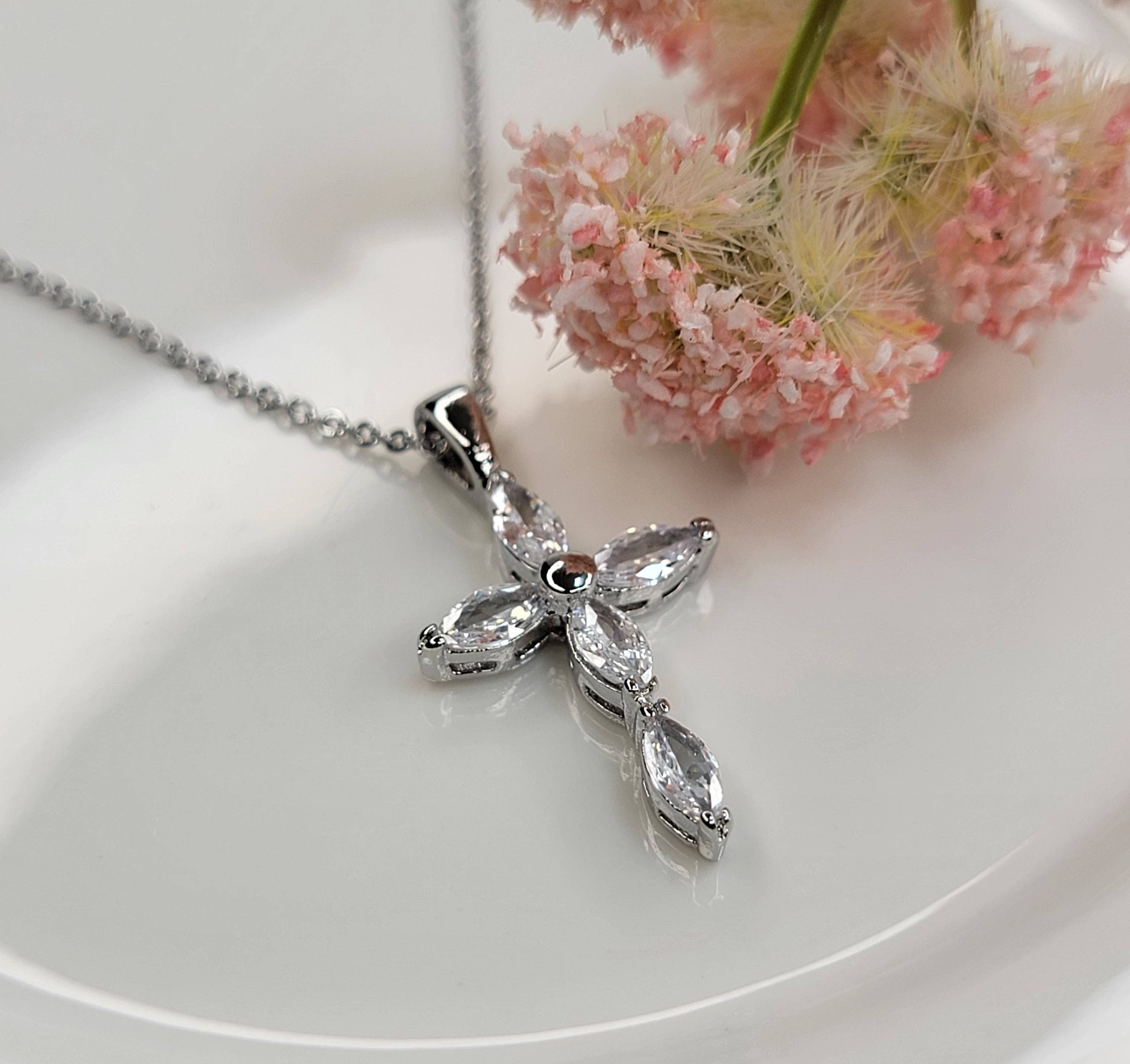 CZ Gold OR Silver Cross Necklace