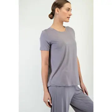 Latte Viscose Modal Short Sleeve Top - Posh West Boutique