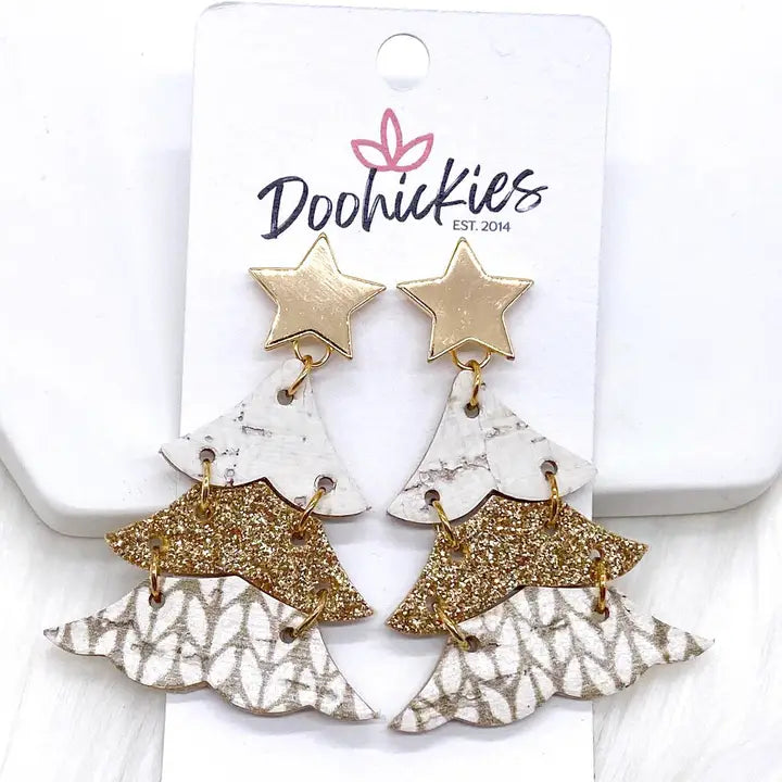 Glitter Gold Christmas Tree Earrings - Posh West Boutique