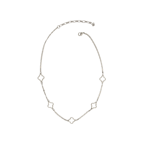 Silver Quatrefoil Flat Anchor Chain Necklace - Posh West Boutique