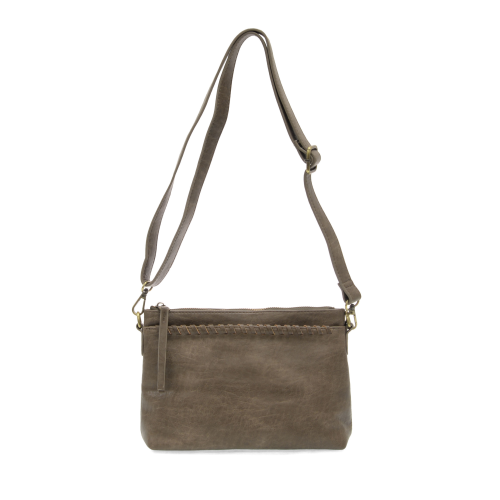 Taupe Oakley Whipstitch Top-zip Wristlet/Crossbody - Posh West Boutique