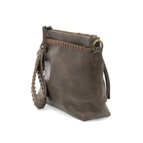 Taupe Oakley Whipstitch Top-zip Wristlet/Crossbody - Posh West Boutique