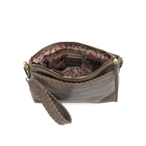 Taupe Oakley Whipstitch Top-zip Wristlet/Crossbody - Posh West Boutique