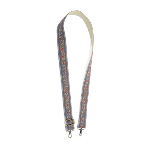 Grey Floral Embroidered Guitar Strap - Posh West Boutique