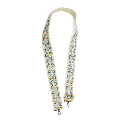 White and Blue Medallion Guitar Strap for Purses - Posh West Boutique